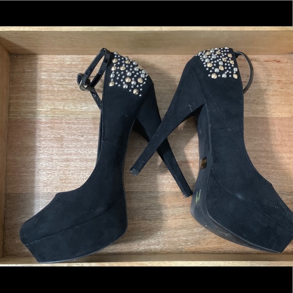 Penny Loves Lenny Rhinestone Black Suede Heel 9.5 - Picture 2 of 5
